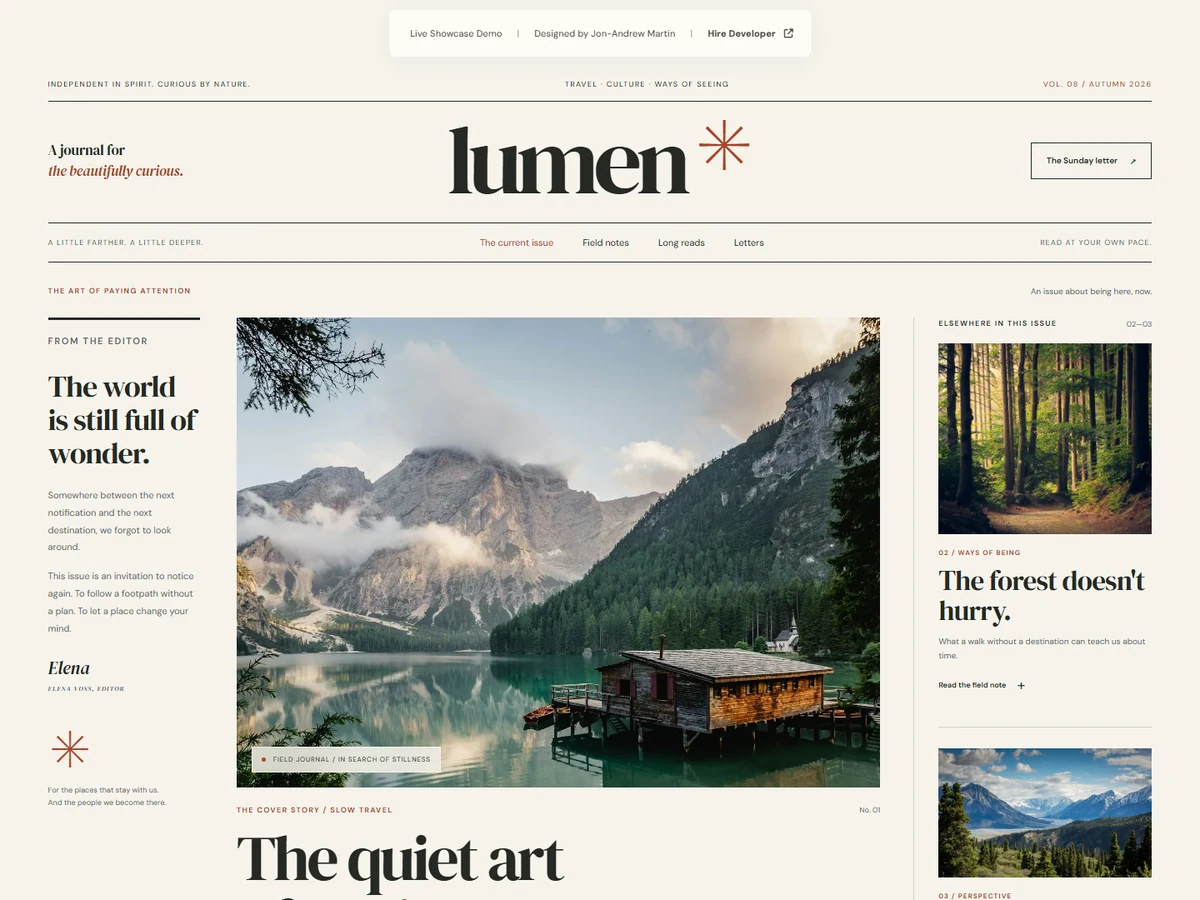Screenshot of the Lumen live website — Editorial / Independent journal