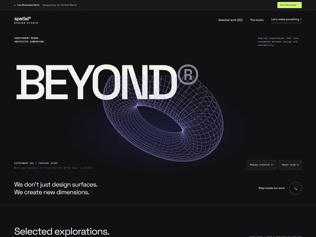 Screenshot of the Spatial Studio live website — Experimental / Creative studio