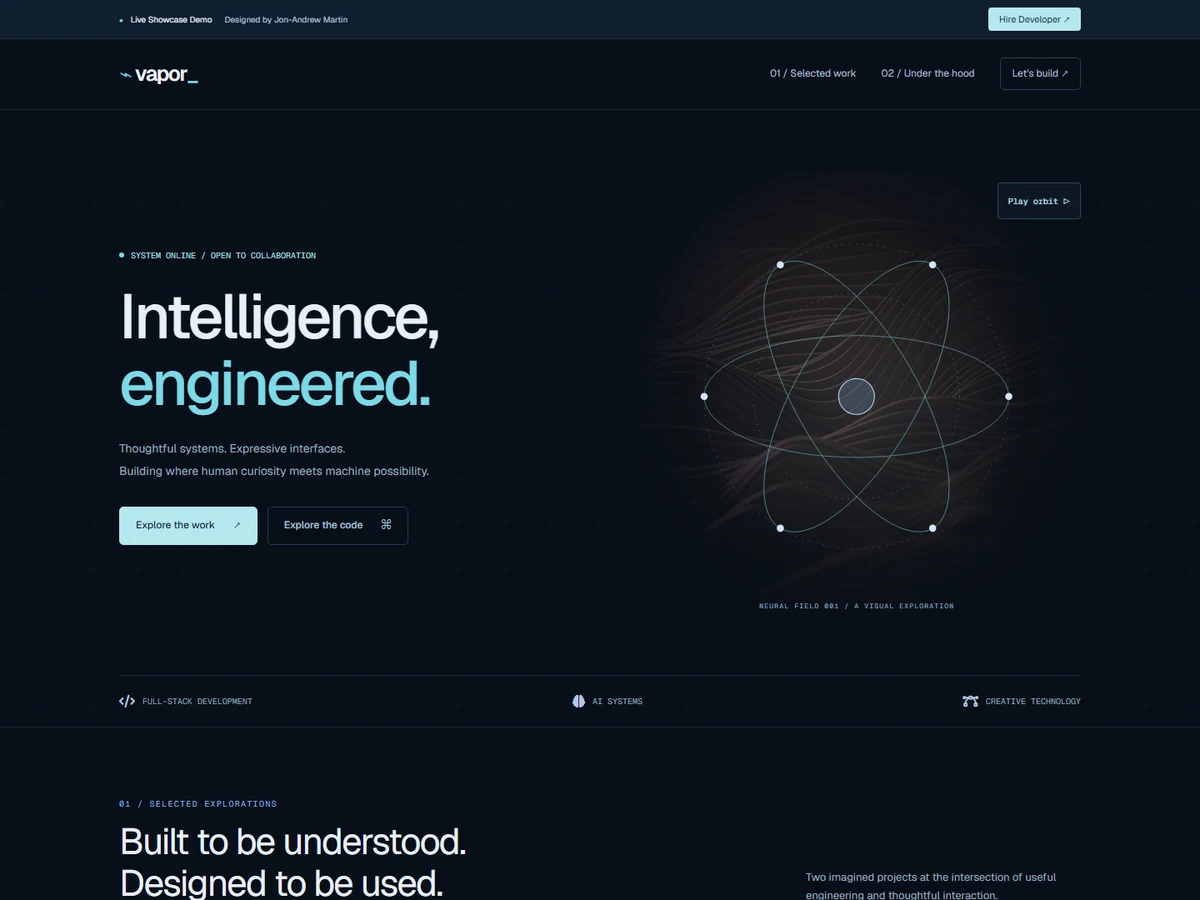 Screenshot of the Vapor live website — Developer / Creative technology